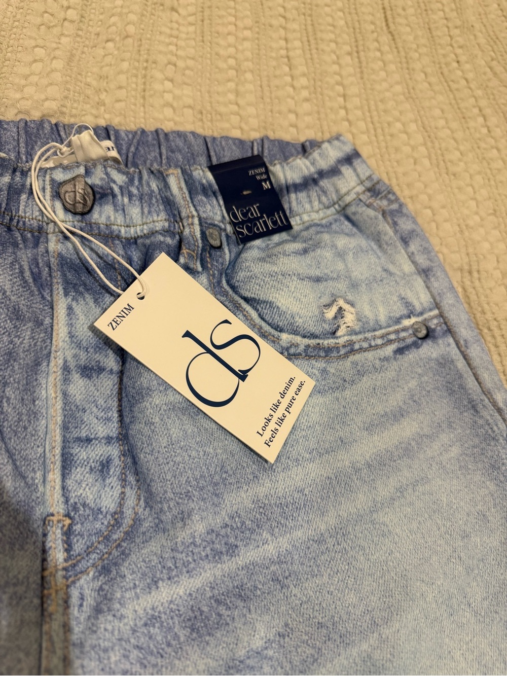Light Wash Wide Leg Jeans with Elastic Waist - Picture 3 of 3